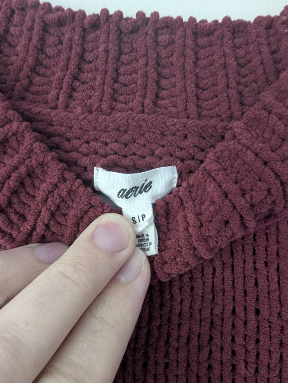Aerie Like Candy Crew Sweater in Deep Cherry Cozy Chenille Loose Fit - Picture 5 of 13